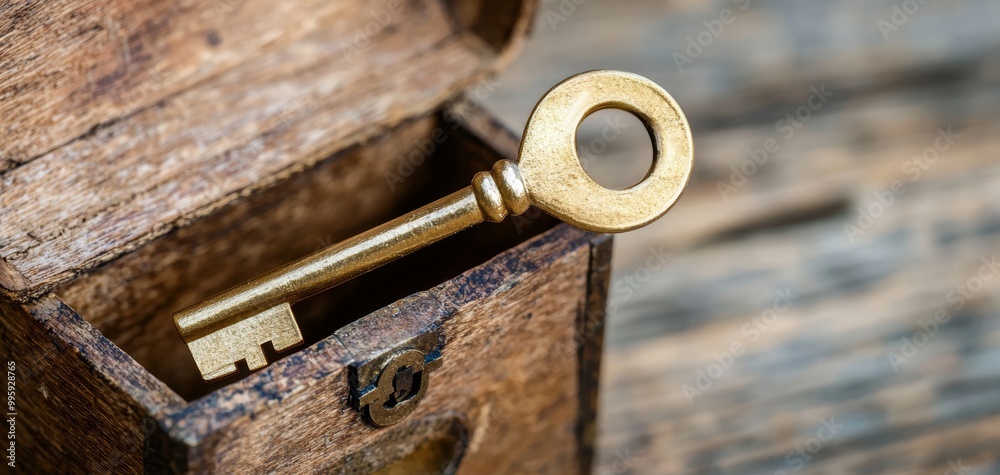 A golden key placed atop a treasure chest, symbolizing unlocking wealth ...