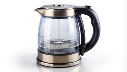 Poster - Modern electric kettle with a transparent glass body is standing on a white background