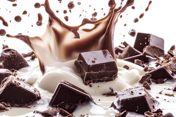 Chocolate and milk splash. Chocolate splash closeup isolated on white background with clipping path with generative ai