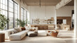 © VERTEX SPACE - A spacious and modern living room featuring large sectional sofa, wooden furniture, and abundant natural light. open layout creates warm and inviting atmosphere, perfect for relaxation
