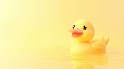 A cute cartoon duck swimming, isolated on a soft pastel yellow background