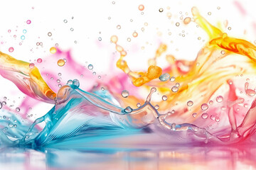 Poster - Vibrant colors collide as water splashes upward, creating a dynamic and lively abstract background perfect for use in digital wallpaper or graphic design