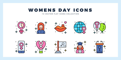 10 Women's Day Lineal Color icon pack. vector illustration.