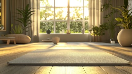 Sticker - Cozy Indoor Yoga Studio with Wooden Flooring and Large Window