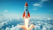 © savittree - Rocket soaring skyward, symbolizing the pursuit of ambition and new ideas, set against a dynamic sky with a sense of innovation