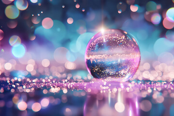 Poster - A striking abstract background showcases a crystal orb reflecting shimmering colors. The vibrant bokeh creates a mystical atmosphere with sparkling lights and dreamy visuals, perfect for digital use