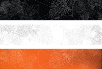 Wall Mural - detailed spider web silhouette against black, white and orange wall - halloween theme dark realistic