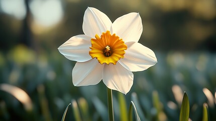 Sticker - White Daffodil Flower in a Field of Green