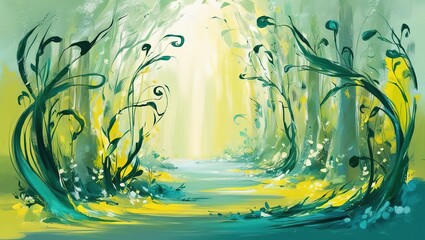 Abstract Green and Yellow Forest Background