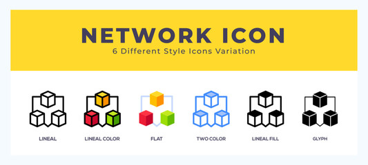 Aufkleber - Network icon set. outline. glyph black. flat color and filled line color