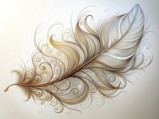 Delicate feather drawings dance with intricate lines, curvaceous strokes capturing the airy essence of flight, evoking a sense of weightless wonder.