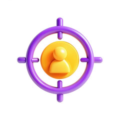 Poster - A 3D rendering of a colorful user icon in a purple target circle. The design is modern and playful, suitable for app or web design.