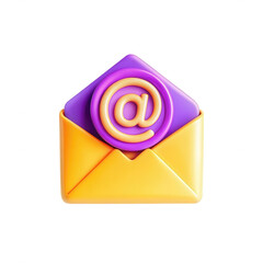 Poster - A colorful 3D representation of an envelope with an '@' symbol inside, representing digital communication and email services.