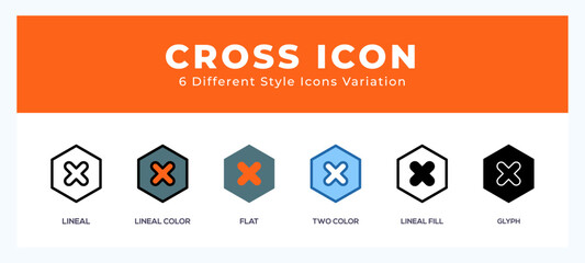 Aufkleber - Cross icon set. outline. glyph black. flat color and filled line color