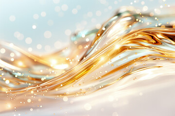 Poster - The design features flowing golden waves with gentle light reflections, creating a mesmerizing effect that enhances any digital background or wallpaper