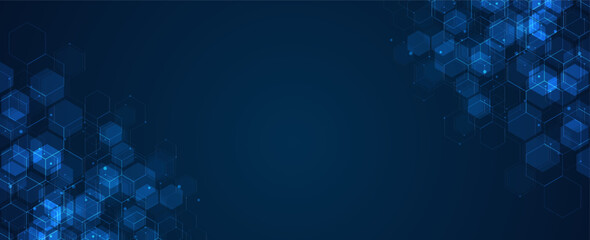 Poster - Digital technology background. Abstract hexagons background with lines and dots. Design for science, medicine or technology