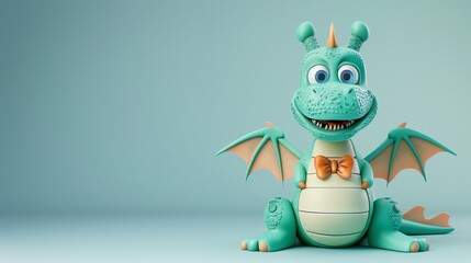 Poster - A cartoon dragon with a bow tie on a blue background.