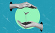 © beast01 - Contemporary art collage poster art of a hand holding a leaf, environmental help.
