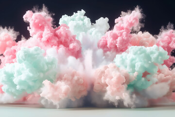 Poster - A striking explosion of pastel-colored clouds fills the background with dreamy hues of pink and mint green, creating a captivating and whimsical atmosphere perfect for wallpaper