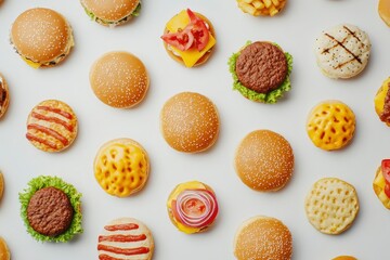 Wall Mural - fast food with white background top view Created With Generative AI Technology with generative ai