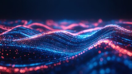 Poster - Abstract cyber landscape with luminous lines representing global data transfer, high-speed internet, and modern connectivity.
