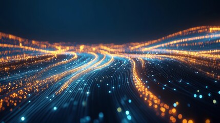 Poster - Abstract high-speed data transfer with digital lines and glowing nodes, representing global connectivity and broadband networks.