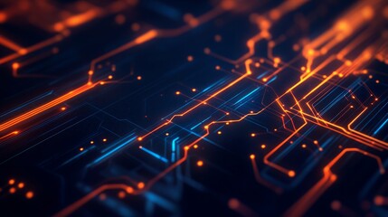 Poster - Glowing lines and circuits forming a futuristic abstract background, symbolizing fast broadband and data transmission.