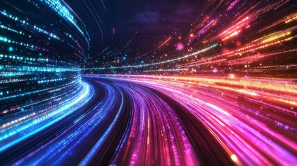 Poster - High-speed data flow represented by colorful streaks of light, symbolizing global internet connectivity and digital motion.