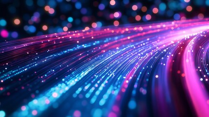  - High-speed data flow represented by colorful streaks of light, symbolizing global internet connectivity and digital motion.