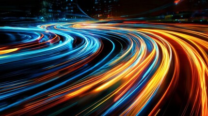 Poster - Vibrant light streaks in an abstract tech background, symbolizing fast broadband and the speed of global data transfer