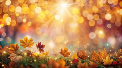 Wall Mural - Blurred-out fall season abstract nature background with lots of bokeh a bright center spotlight.