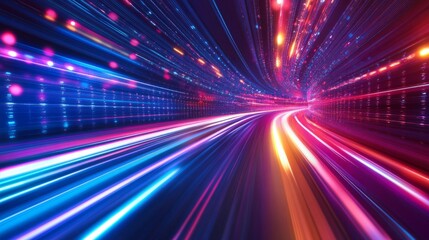Poster - Vibrant light streaks in an abstract tech background, symbolizing fast broadband and the speed of global data transfer