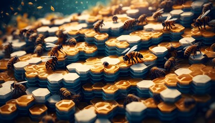 Artistic depiction of a busy bee in a paper art style, showcasing the beauty of beekeeping and the innovation of generative AI technology.