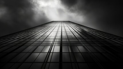 Wall Mural - A Low-Angle View of a Tall Skyscraper Against a Stormy Sky