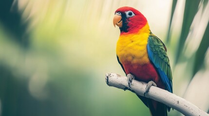 Sticker - A vibrant red, yellow, and blue parrot perched on a branch