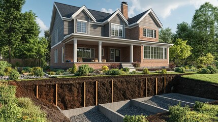 House Foundation Exposed Showing Concrete Retaining Walls