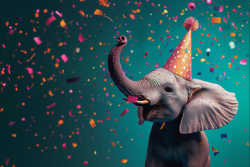 Wall Mural - Creative animal concept with elephant. Birthday party card, invite invitation banner 