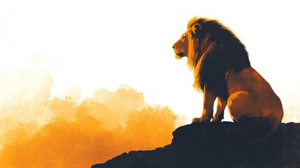 Poster - A Lion Silhouetted on a Cliff Against an Orange Sunset