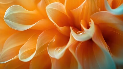 Sticker - Close-up of Delicate Orange Flower Petals with Water Droplets