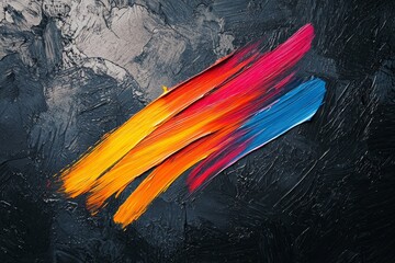 Wall Mural - Minimalist colorful brushstroke on a dark color textured background