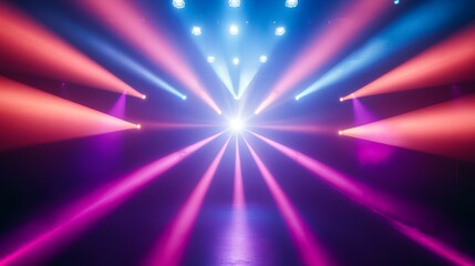 Canvas Print - A vibrant display of colorful beams of light, radiating from a central point, creating a dynamic atmosphere perfect for events and celebrations.