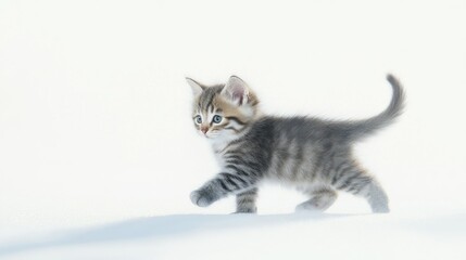 Wall Mural - Tabby Kitten Walking Through Snow