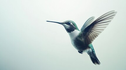 Poster - A Green and White Hummingbird in Flight with Spread Wings