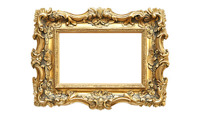 gold picture frame with intricate carvings, Transparent background