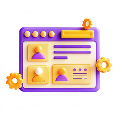 Aufkleber - A colorful 3D representation of a user interface with abstract user profiles and settings. Ideal for digital design and web application mockups.