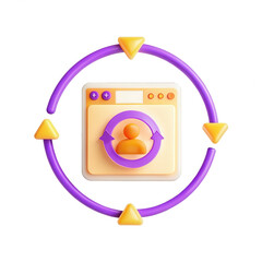 Poster - A colorful 3D icon depicting user update interaction surrounded by arrows. The design features circular arrows and a user symbol.