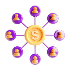Poster - This image depicts a creative illustration of a network connecting individuals to a central dollar symbol, representing financial connections.