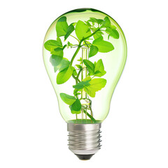 Poster - green plant growing inside a light bulb representing the concept of renewable and sustainable energy