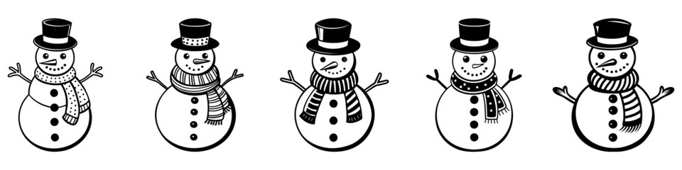Wall Mural - snowman icon. set of various snowman icons. christmas decor. black drawn snowman. snowman's template