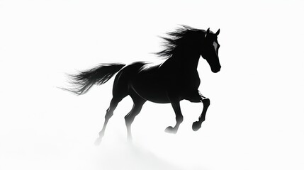 Poster - Black Horse Running in Silhouette Against a White Background